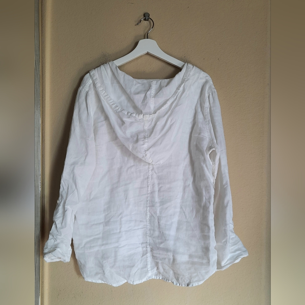 Tahari 100% Linen Blouse Hooded Lagenlook Scandi Coastal Summer - Picture 8 of 8